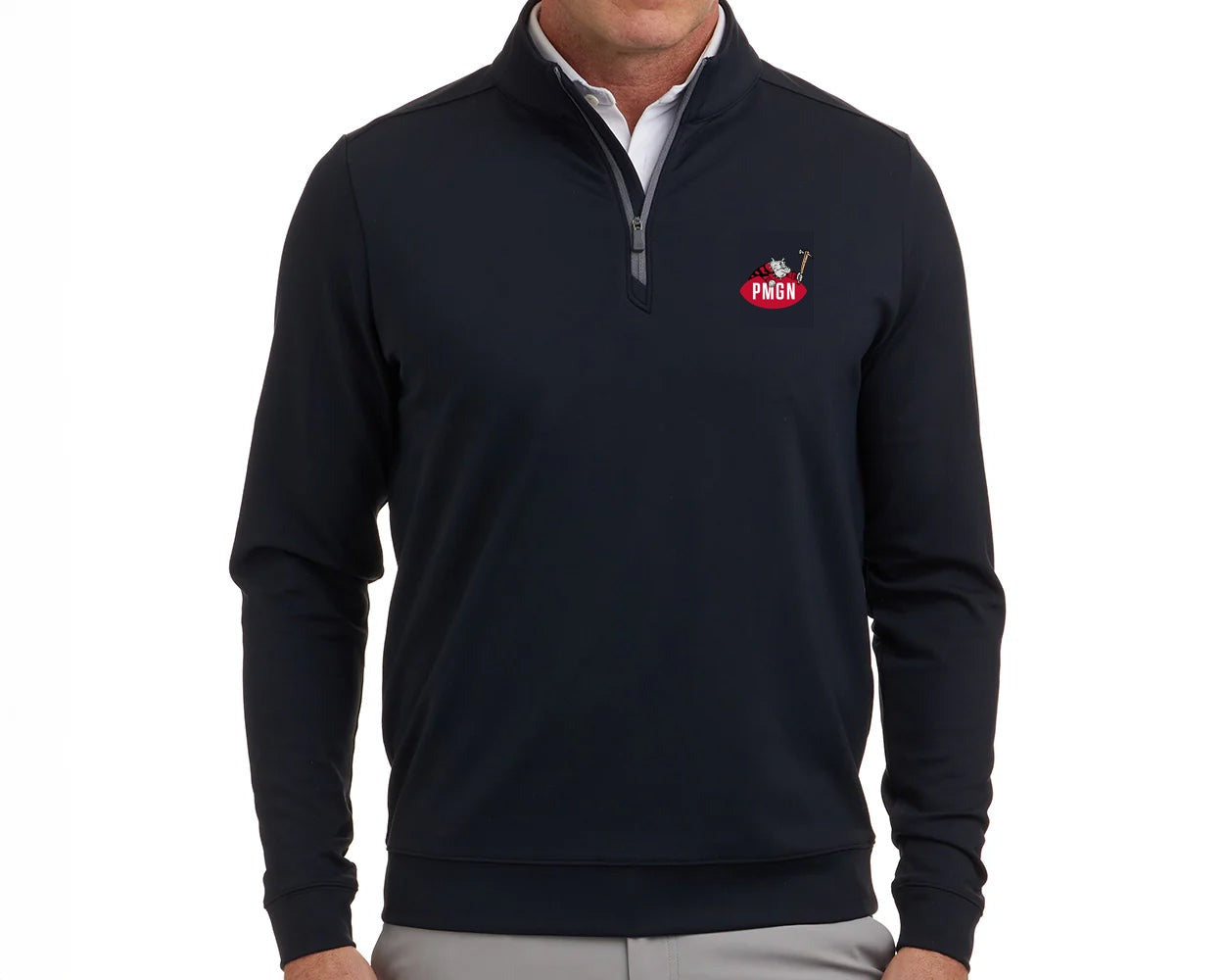 PMGN Masthead Quarter Zip in navy with Scoreboard Dawg embroidery