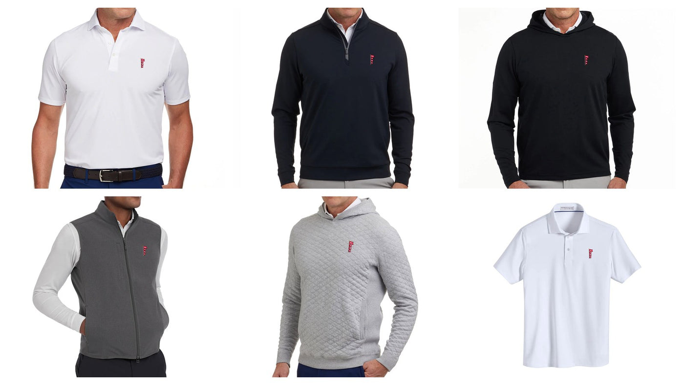 PMGN Banner Year collection — polos, quarter-zips, hoodies, vests, quilted hoodies