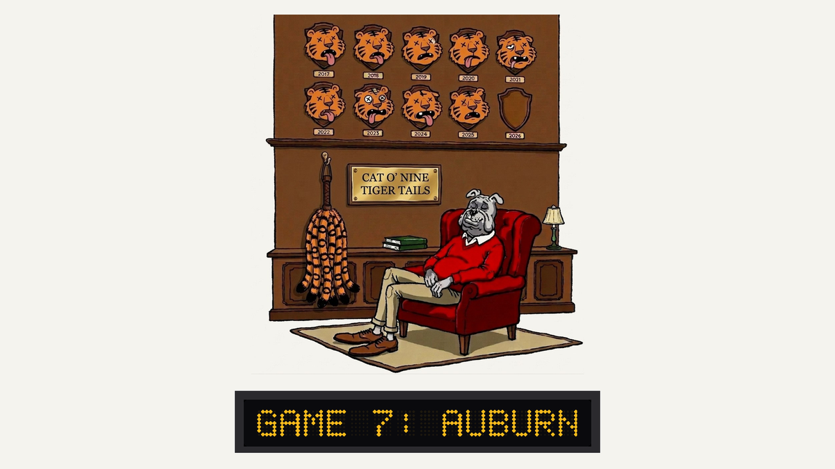 The Auburn Issue: the Poor Man in his trophy room, nine tigers mounted, one shield waiting for 2026